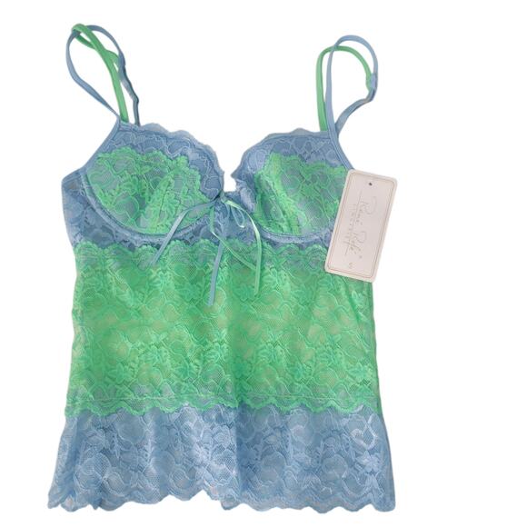 Rene Rofe VINT Y2K Lace Cami Twin Set Pistachio Green Aqua Coquette Fairy SM New - Picture 7 of 10